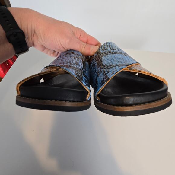Ganni Snake Effect Crossover Sandals Multi Color Brown Blue Slide Size 37 US 7 - Picture 8 of 10